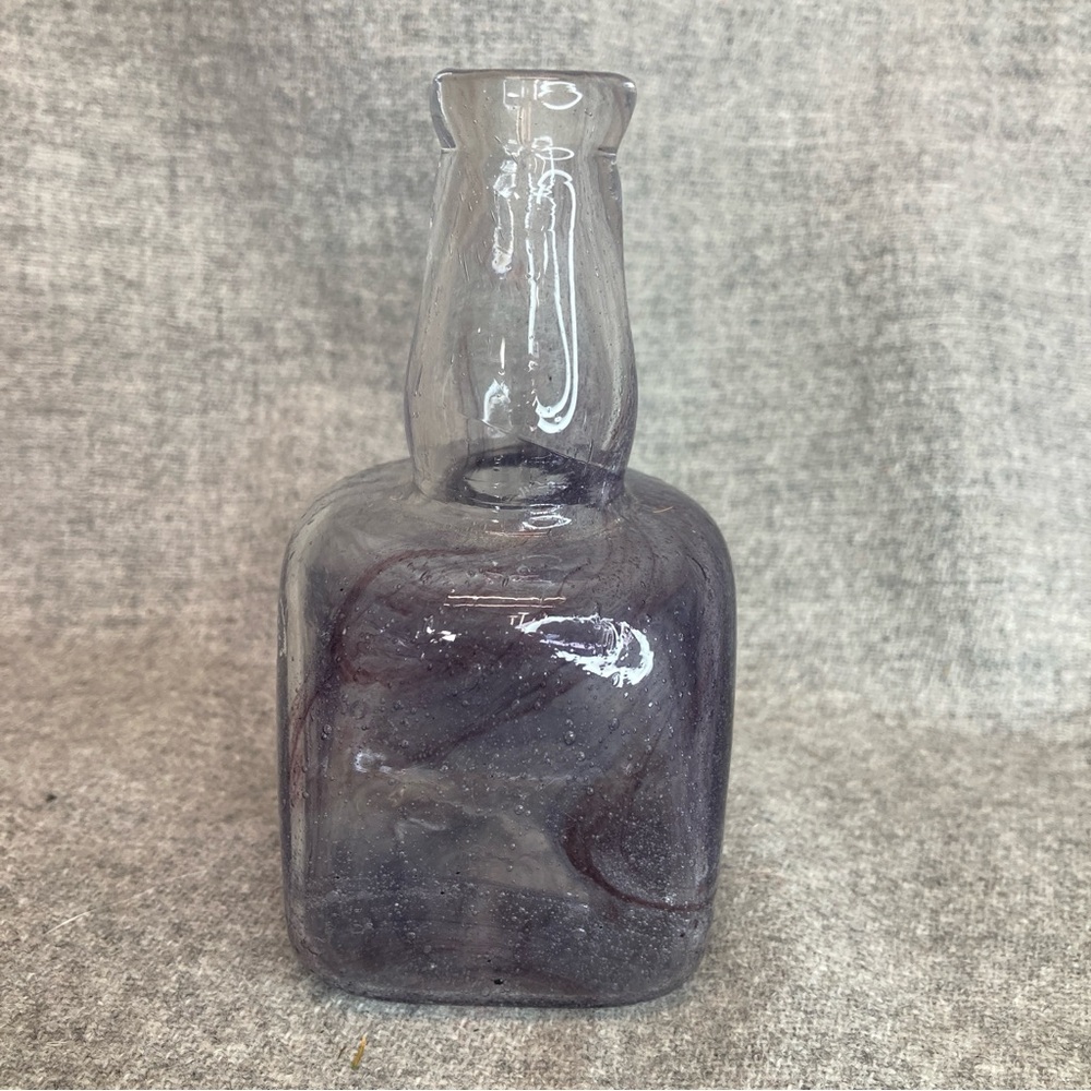 Hand Blown Signed Art Glass Bud Vase Bottle Amethyst Purple Small Vtg 1996 4.5”